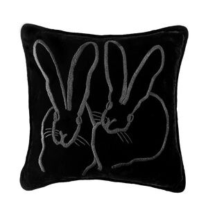 Hunt Slonem Hand-Embroidered Velvet Bunny Pillow, Black, 20 x 20, New